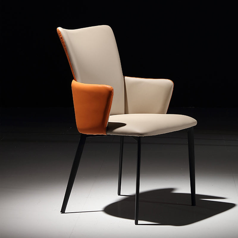 Upholstered Faux Leather Armchair Indoor Industrial Dining Chair with Metal Legs