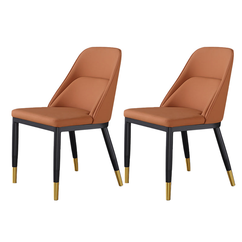Glam Upholstered Dining Chairs Faux Leather Kitchen Dining Chair in Orange