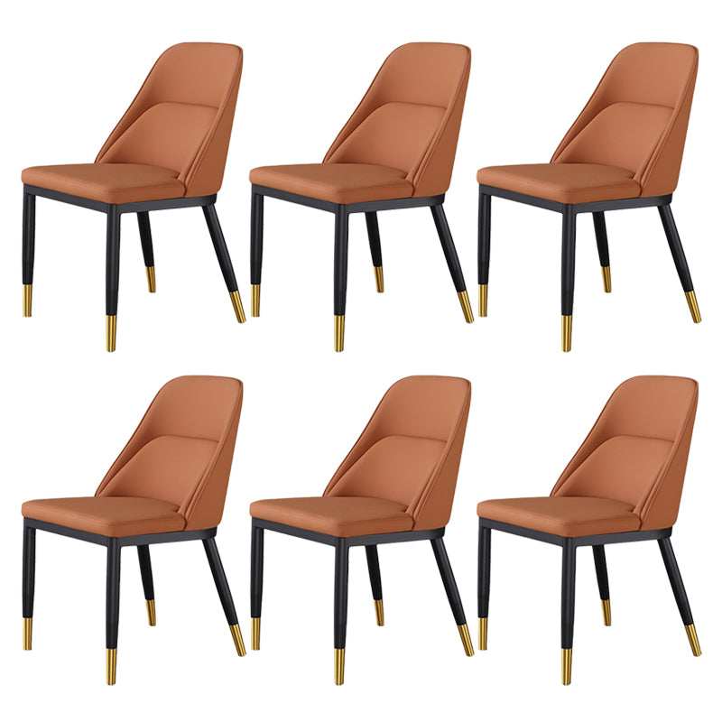 Glam Upholstered Dining Chairs Faux Leather Kitchen Dining Chair in Orange