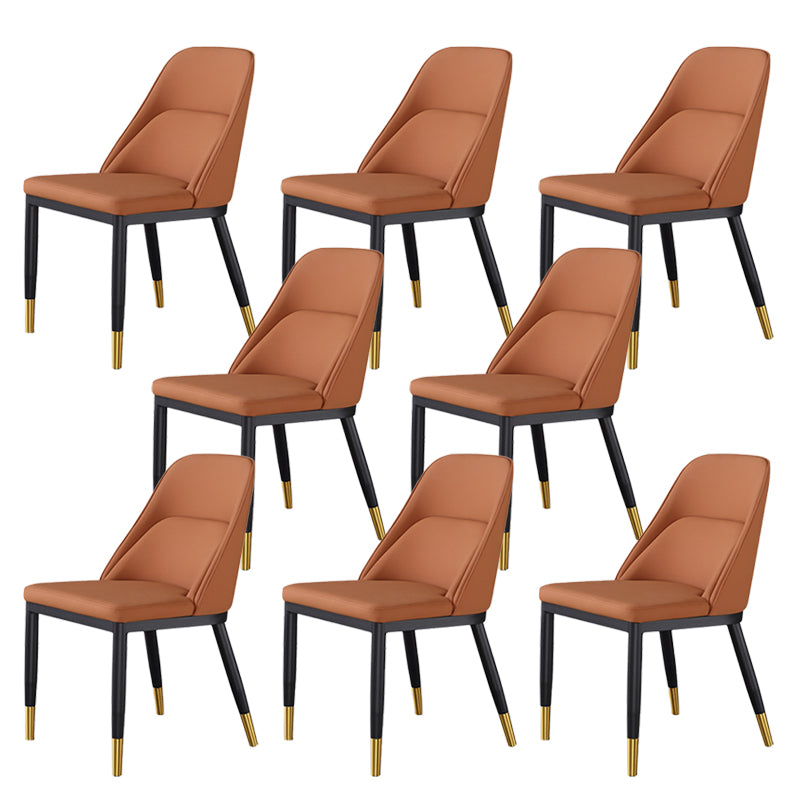 Glam Upholstered Dining Chairs Faux Leather Kitchen Dining Chair in Orange