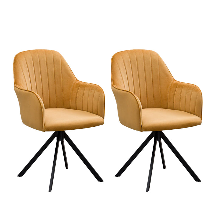 Glam Kitchen Dining Arm Chair Faux Leather Side Chairs in Yellow