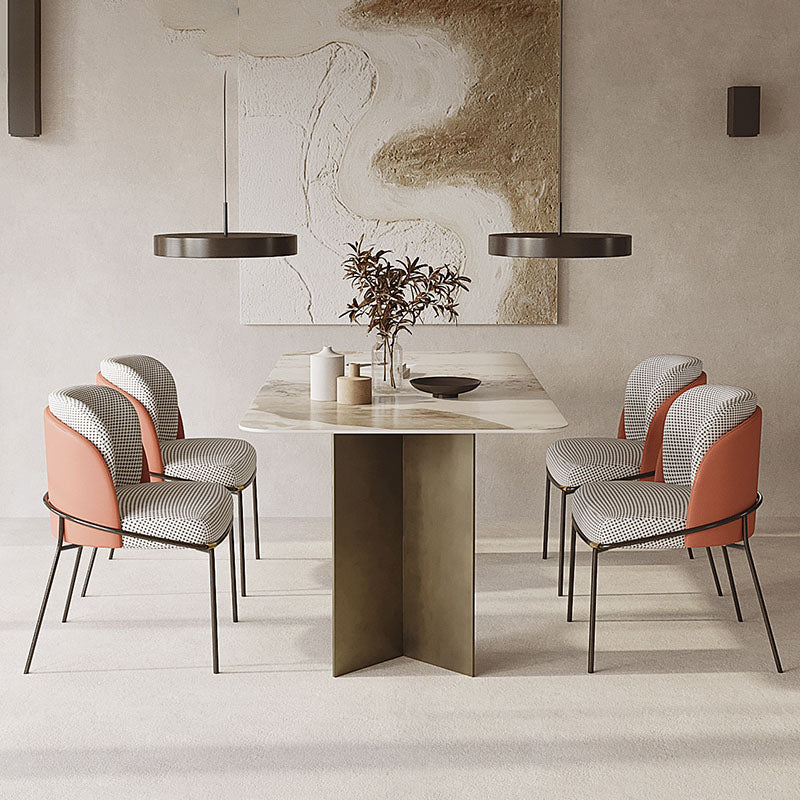 Sintered Stone Dining Table Set 1/5/7 Pcs Rectangle Dining Table and Linen Dining Chairs