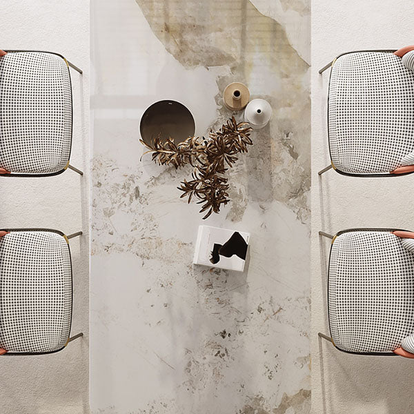 Sintered Stone Dining Table Set 1/5/7 Pcs Rectangle Dining Table and Linen Dining Chairs