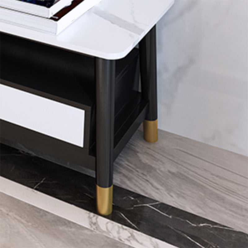 2 - Drawer and 1 - Shelf Coffee Table Rectangular Slate 4 Legs Cocktail Table