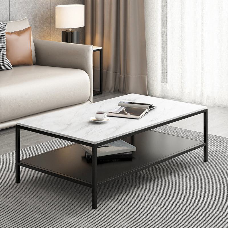 Rectangular Slate 4 Legs Coffee Cocktail Table with Storage Shelf