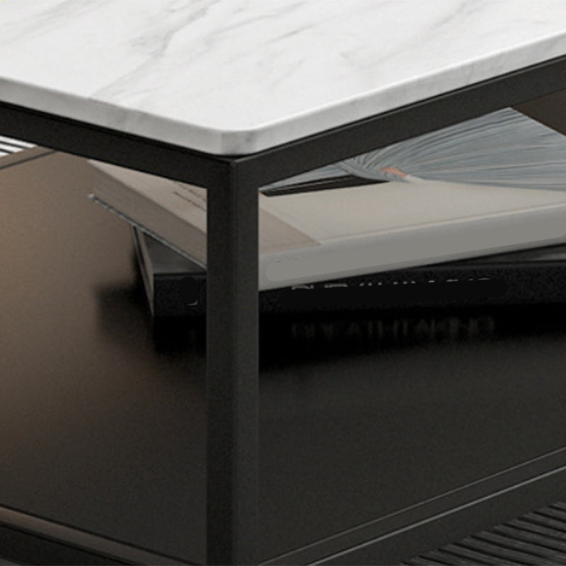 Rectangular Slate 4 Legs Coffee Cocktail Table with Storage Shelf
