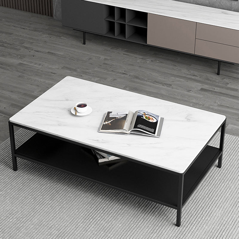 Rectangular Slate 4 Legs Coffee Cocktail Table with Storage Shelf