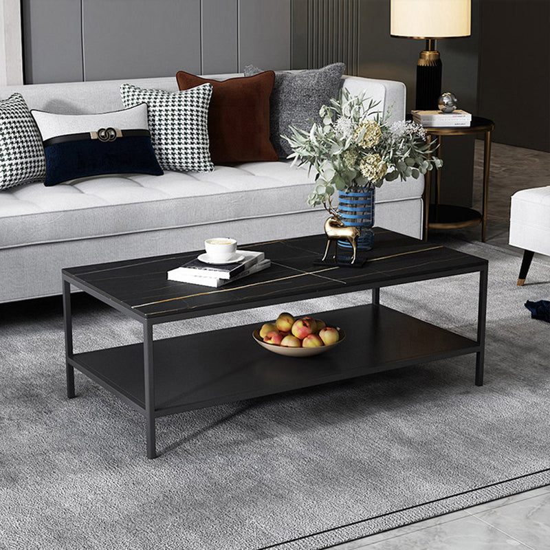 Rectangular Slate 4 Legs Coffee Cocktail Table with Storage Shelf