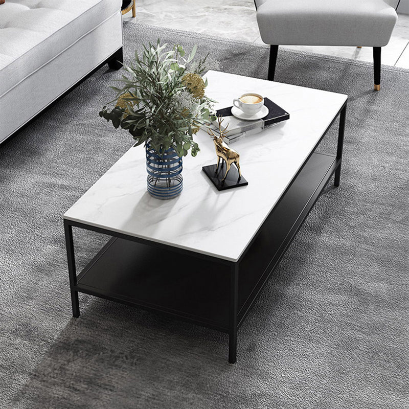 Rectangular Slate 4 Legs Coffee Cocktail Table with Storage Shelf