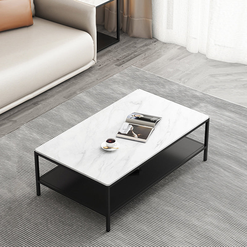 Rectangular Slate 4 Legs Coffee Cocktail Table with Storage Shelf