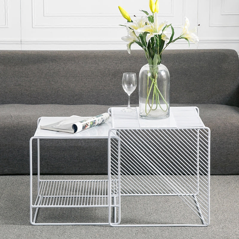 Square 2 Nesting Coffee Table with Shelf Mid Century Iron Frame Coffee Table Set