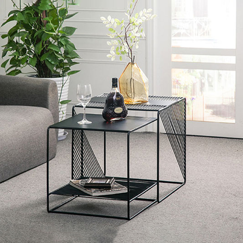 Square 2 Nesting Coffee Table with Shelf Mid Century Iron Frame Coffee Table Set