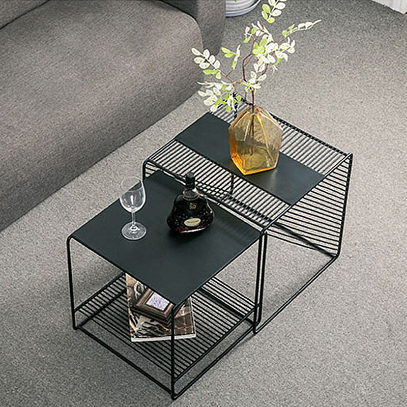 Square 2 Nesting Coffee Table with Shelf Mid Century Iron Frame Coffee Table Set