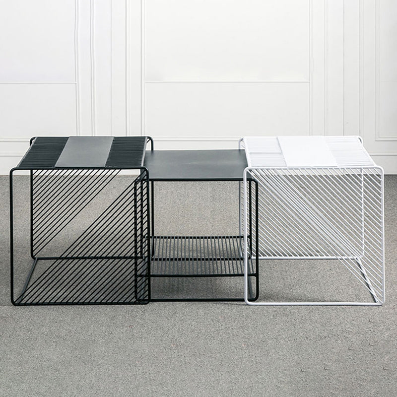 Square 2 Nesting Coffee Table with Shelf Mid Century Iron Frame Coffee Table Set