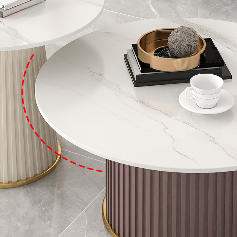 Pedestal 2 Piece Bunching Coffee Tables Glam Slate Top Cocktail Table Set
