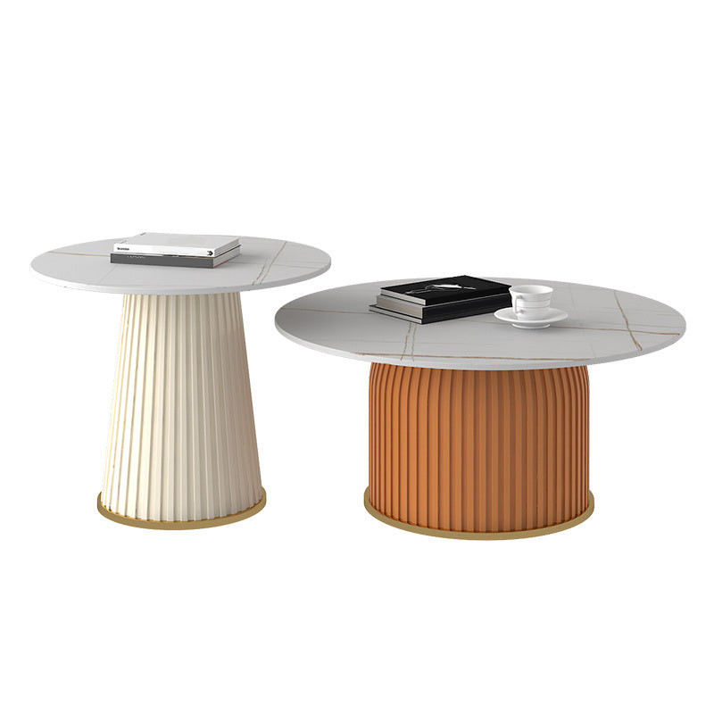 Pedestal 2 Piece Bunching Coffee Tables Glam Slate Top Cocktail Table Set