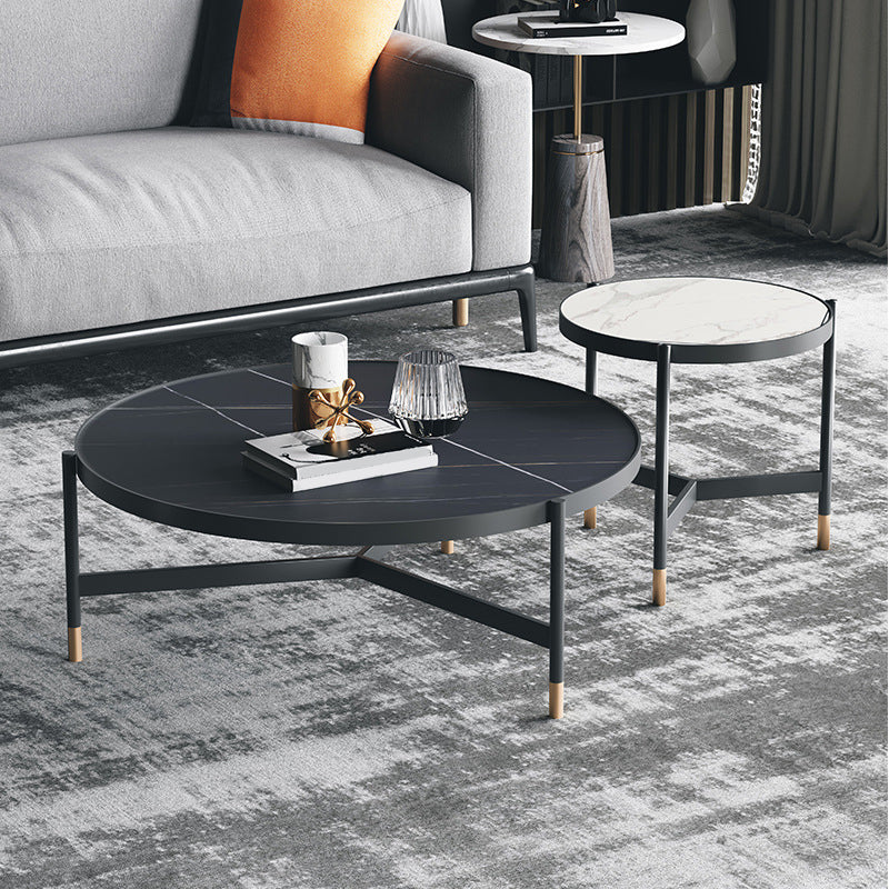 3 Legs 2 Piece Bunching Coffee Tables Minimalist Round Stone Cocktail Table