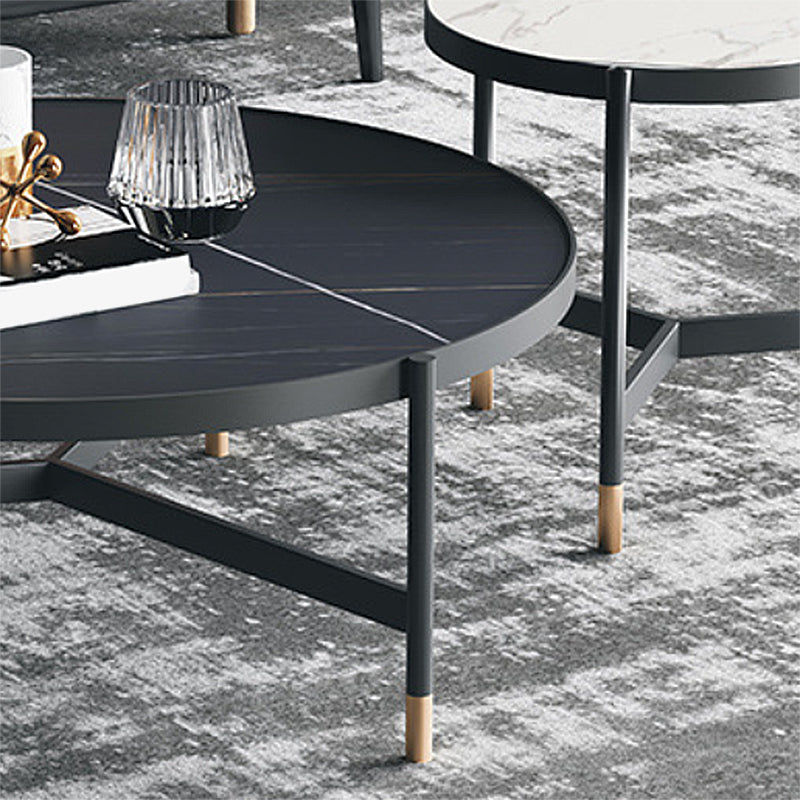 3 Legs 2 Piece Bunching Coffee Tables Minimalist Round Stone Cocktail Table
