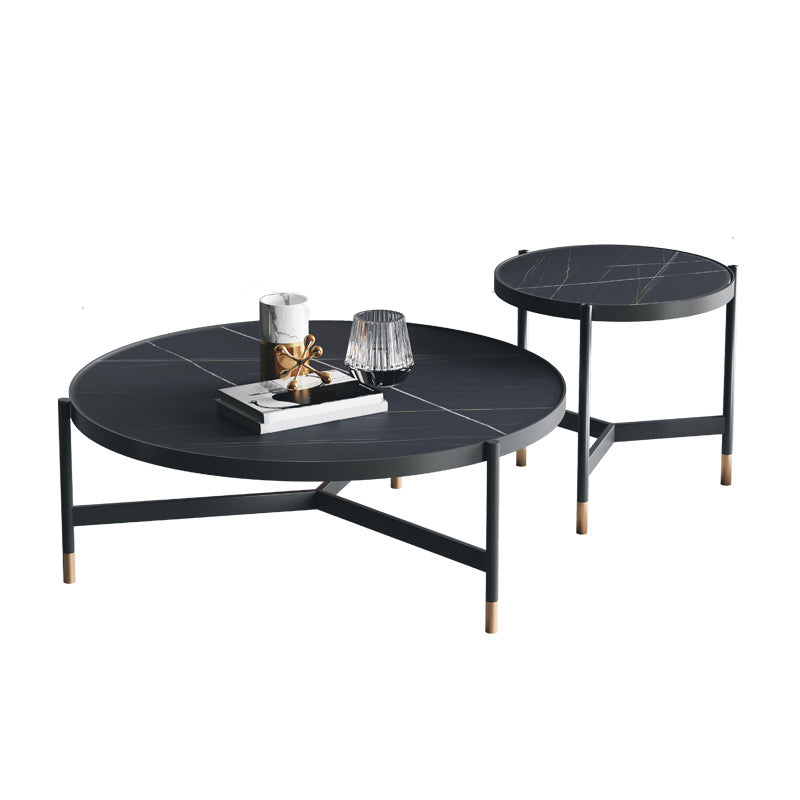 3 Legs 2 Piece Bunching Coffee Tables Minimalist Round Stone Cocktail Table