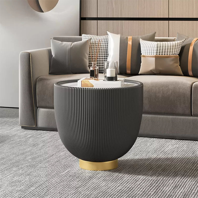 Luxurious Slate Round Pedestal Coffee Cocktail Table in White and Gray
