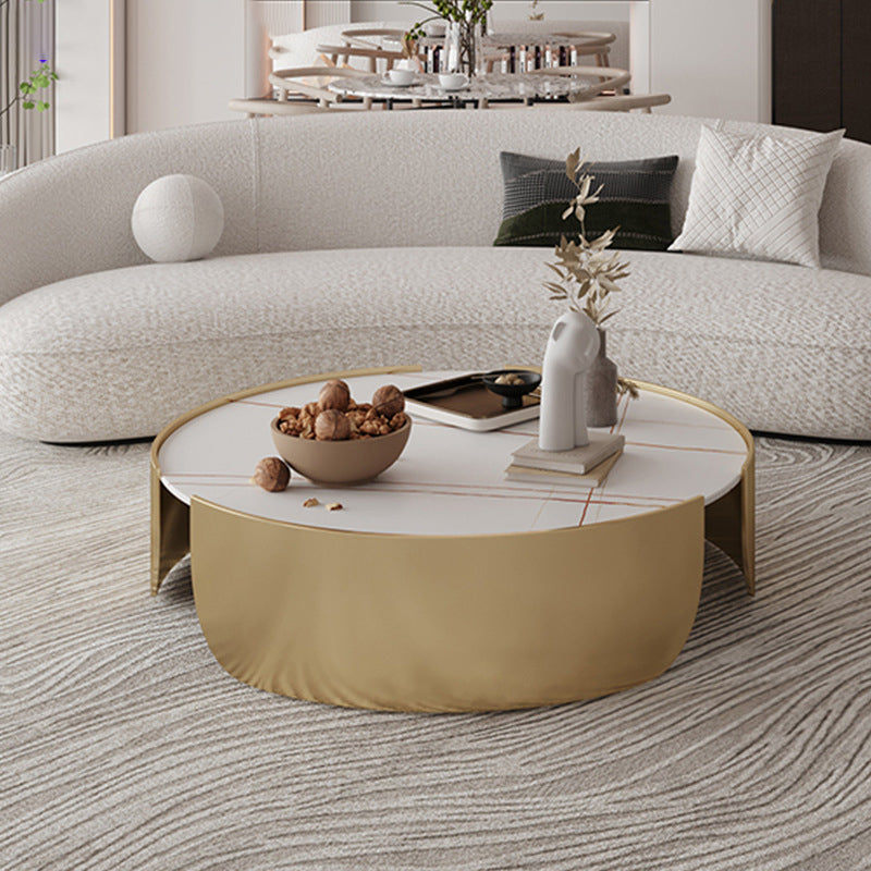 Dia 35.4" Round Cocktail Table Glam Slate Top 1 Single Coffee Table