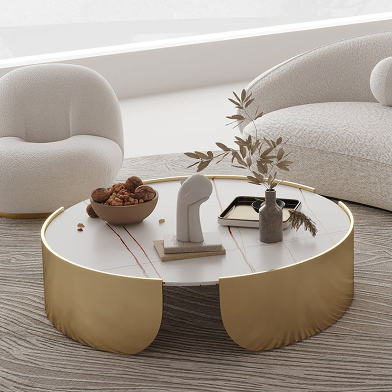 Dia 35.4" Round Cocktail Table Glam Slate Top 1 Single Coffee Table