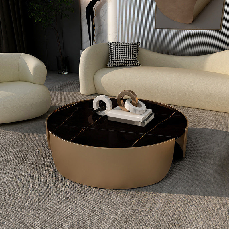 Dia 35.4" Round Cocktail Table Glam Slate Top 1 Single Coffee Table