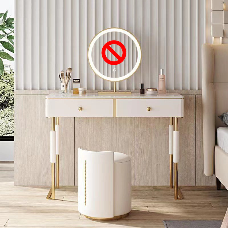 Glam Make-up Vanity with 2 Storage Drawers White Wood Vanity Set, 15.74" Wide