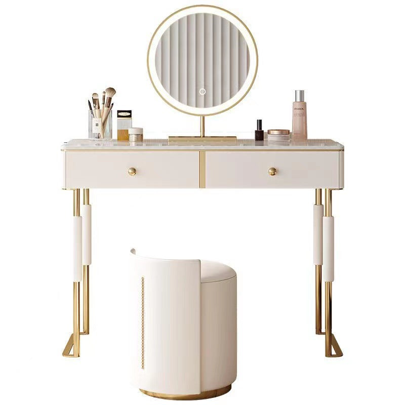 Glam Make-up Vanity with 2 Storage Drawers White Wood Vanity Set, 15.74" Wide