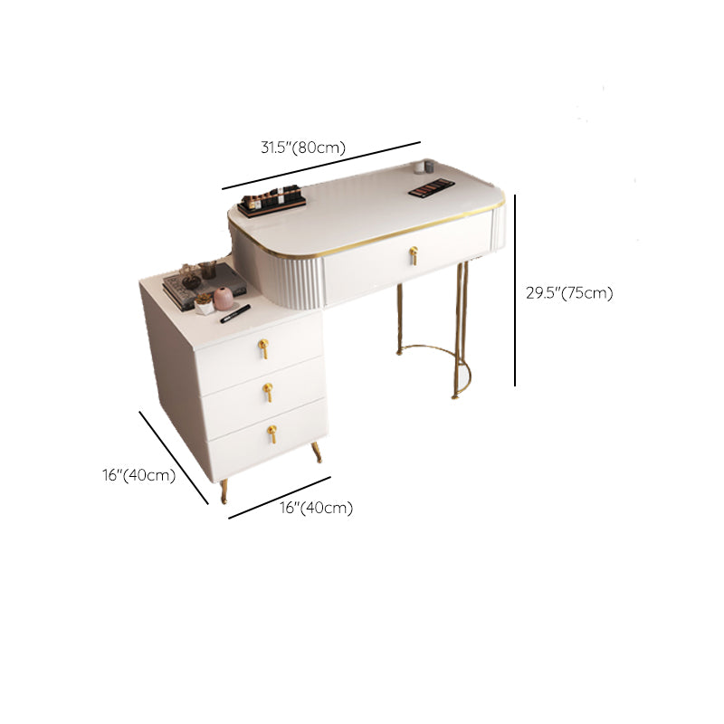 Glam Wood Frame Makeup Vanity Drawer Vanity Set in White for Bedroom