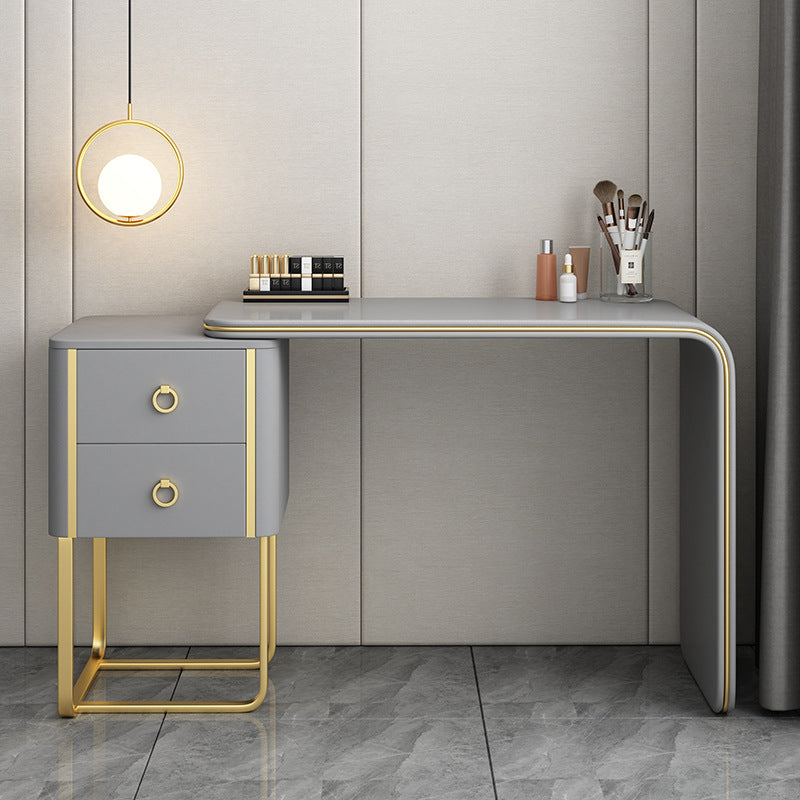 Glam Faux Leather and Wood 2-Drawer Makeup Vanity Desk for Bedroom