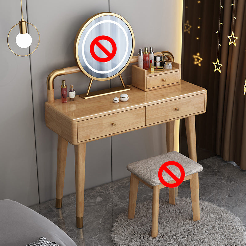 Scandinavian Rubber Wood Vanity Table with Drawers Dressing Table