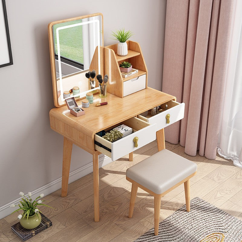 Scandinavian Make-up Vanity with 3 Storage Drawers 15.74" Wide Solid Wood Dresser