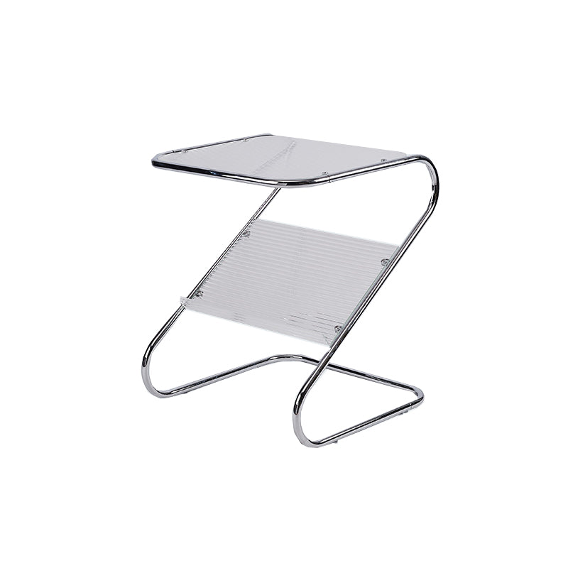 Modern Glass Top Side Table Metal Abstract Base End Table with Magazine Holder