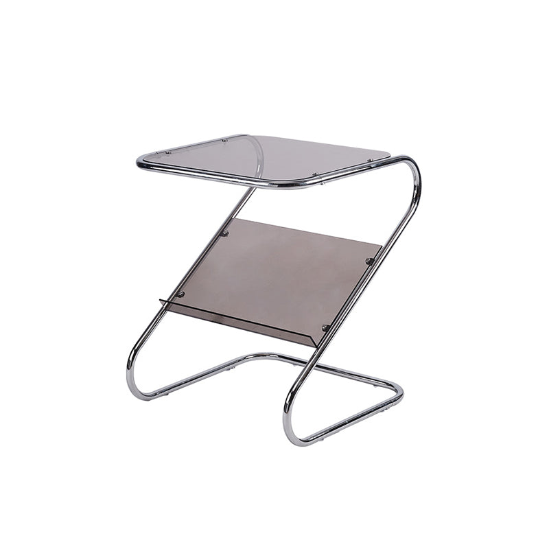Modern Glass Top Side Table Metal Abstract Base End Table with Magazine Holder