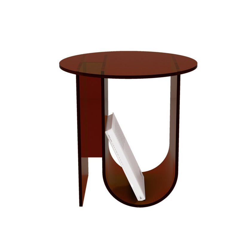 Modern Acrylic Round End Table Abstract Base Side Table with Storage