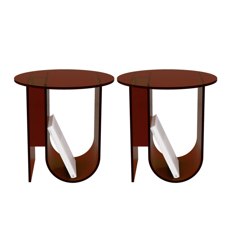 Modern Acrylic Round End Table Abstract Base Side Table with Storage
