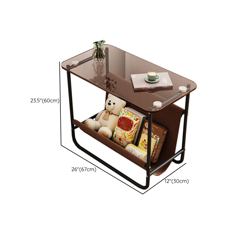 Contemporary Brown Glass Top Side Table Steel Sled Base End Table