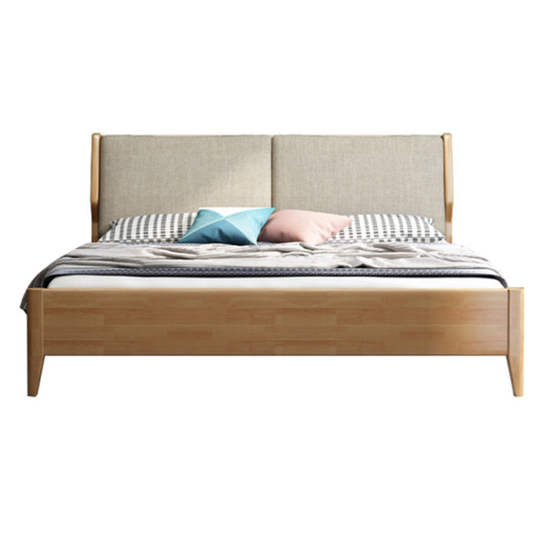 Wood and Upholstered Sleigh Bed Contemporary Rubberwood Standard Bed with Headboard