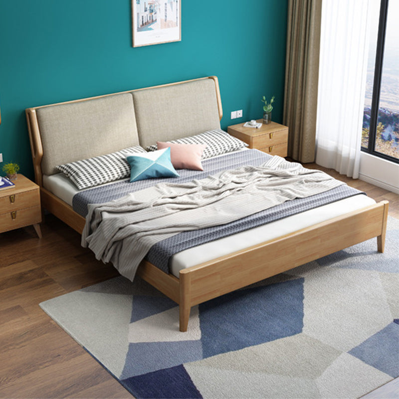 Wood and Upholstered Sleigh Bed Contemporary Rubberwood Standard Bed with Headboard