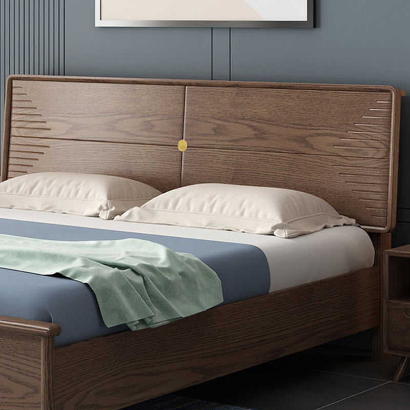 Mid-Century Modern Standard Bed Ash Solid Color Panel Bed with Headboard