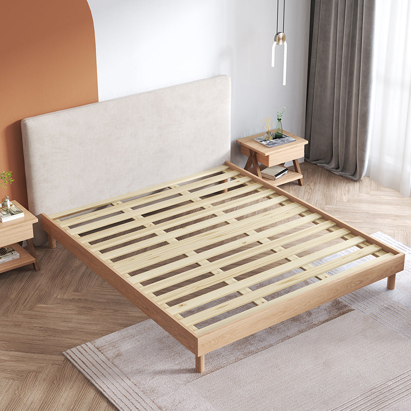 Gray and Natural Standard Bed Traditional Oak Panel Bed Upholstered Headboard