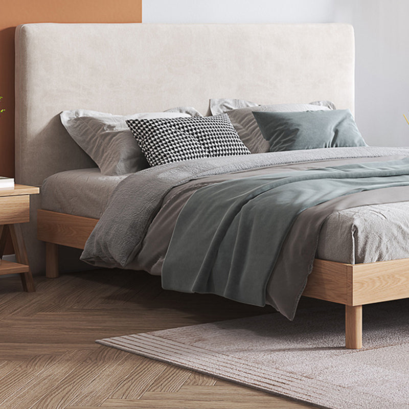 Gray and Natural Standard Bed Traditional Oak Panel Bed Upholstered Headboard
