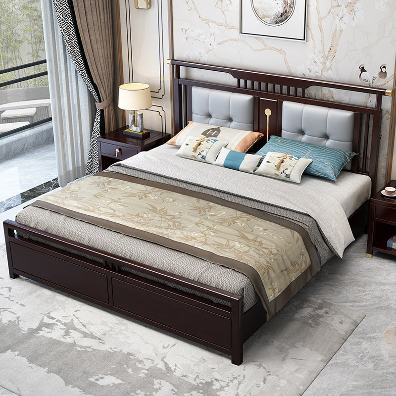 Solid Wood Traditional Panel Bed Tufted Standard Bed with Headboard
