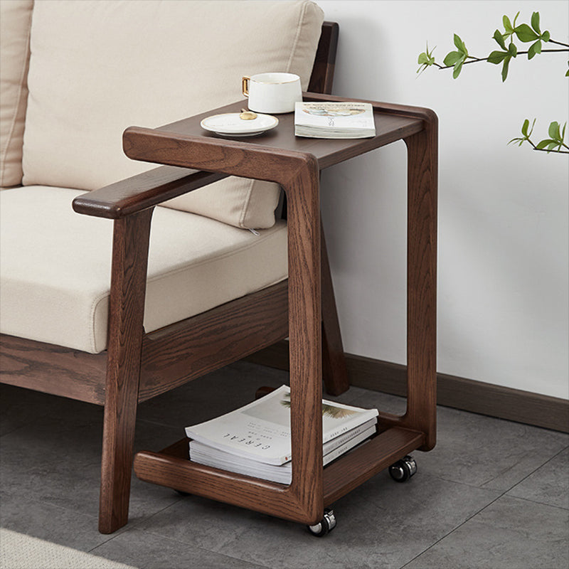 Contemporary End Table Solid Wood Brown Living Room Side Table