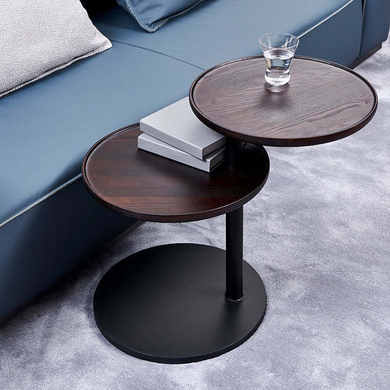 Modernistic Living Room Double Tier Round with Storage Pedestal Wood Side Table