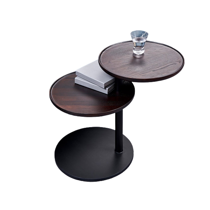 Modernistic Living Room Double Tier Round with Storage Pedestal Wood Side Table