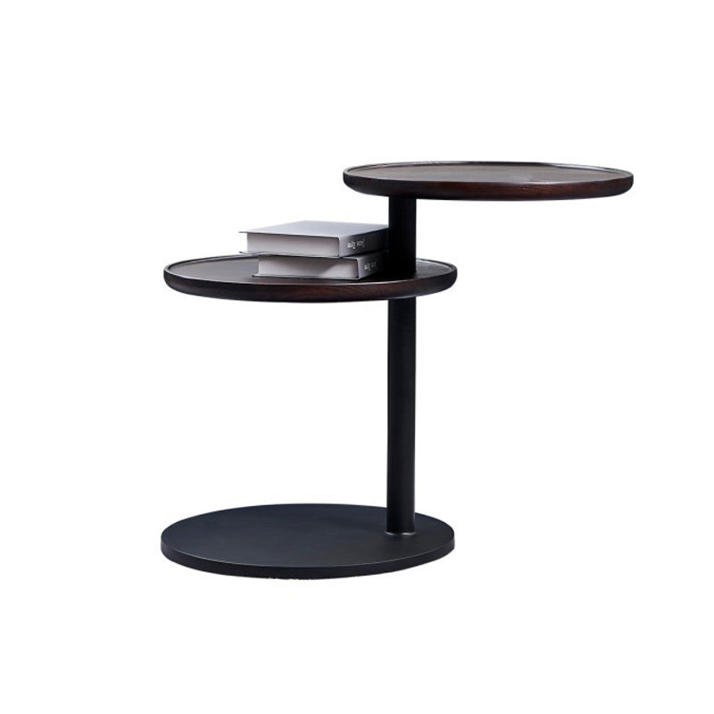 Modernistic Living Room Double Tier Round with Storage Pedestal Wood Side Table