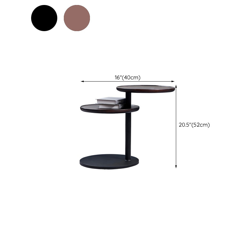 Modernistic Living Room Double Tier Round with Storage Pedestal Wood Side Table
