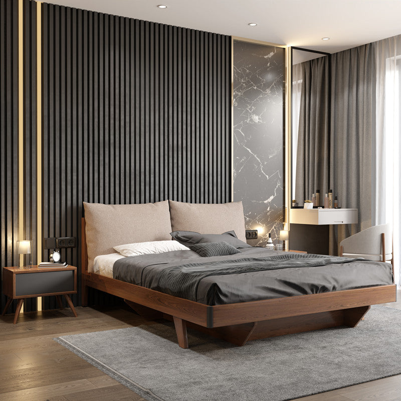 Espresso Wood Panel Bed Upholstered Headboard Standard Bed Lift Up Storage